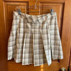 SHEIN Cream and Brown Plaid A-Line Skirt